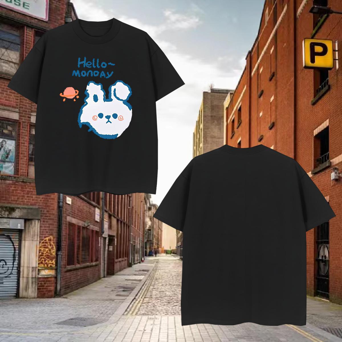 Wholesale Men Tees 100% Cotton 230g rabbit T Shirt For Man Anime Printing Street Crew Neck Breathable Customized Print Free Shipping Tees Shirts