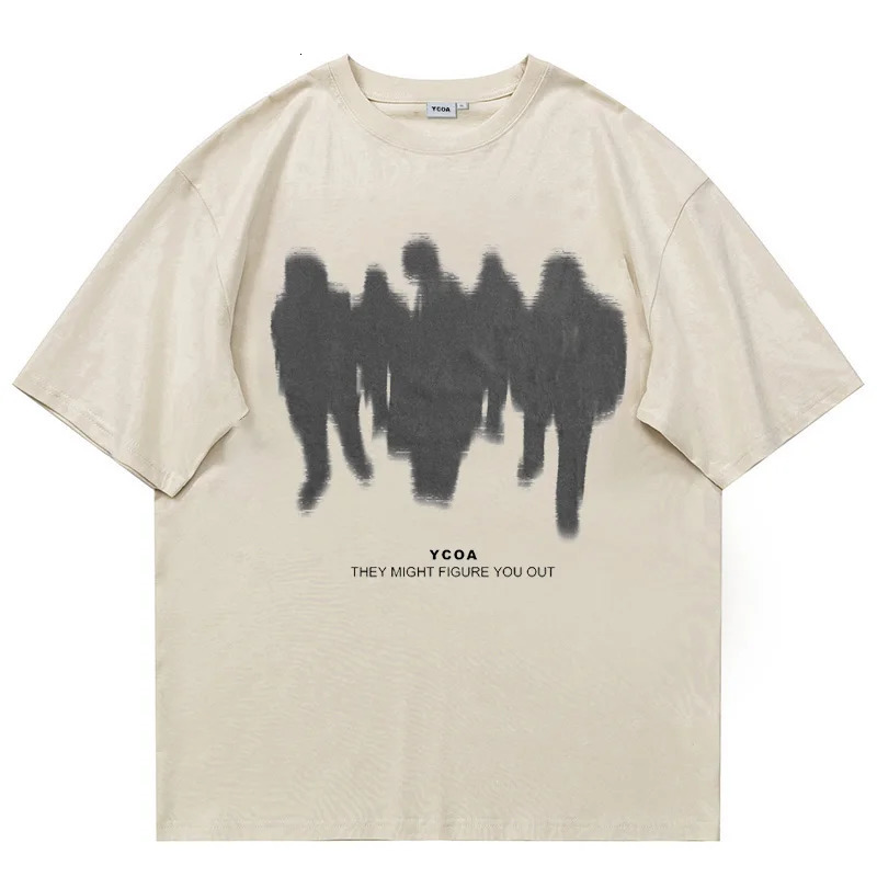 Mens T-Shirts Oversized Shadow Cotton Harajuku Goth Y2k Streetwear Tops Short Sleeve Korean Fashion Hip Hop Aesthetic Clothing 240814