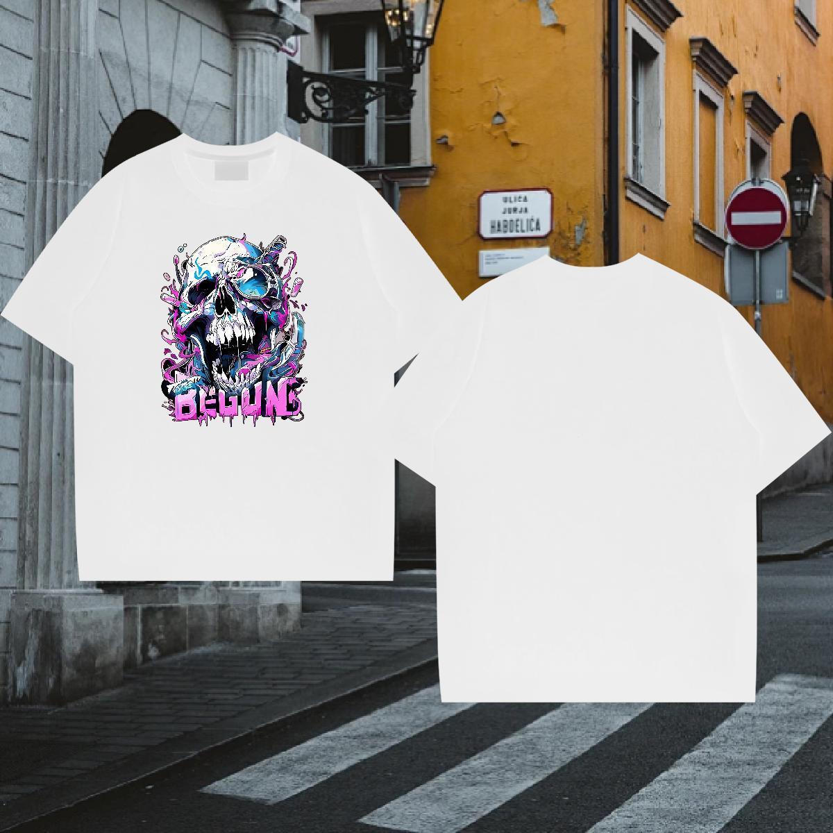 DIY Customized T-Shirts for Men skull Tee Shirt 100% Cotton 230g Casual Daily Wear Soft Custom Big Size O Neck Short Sleeves Men Clothes T-Shirt