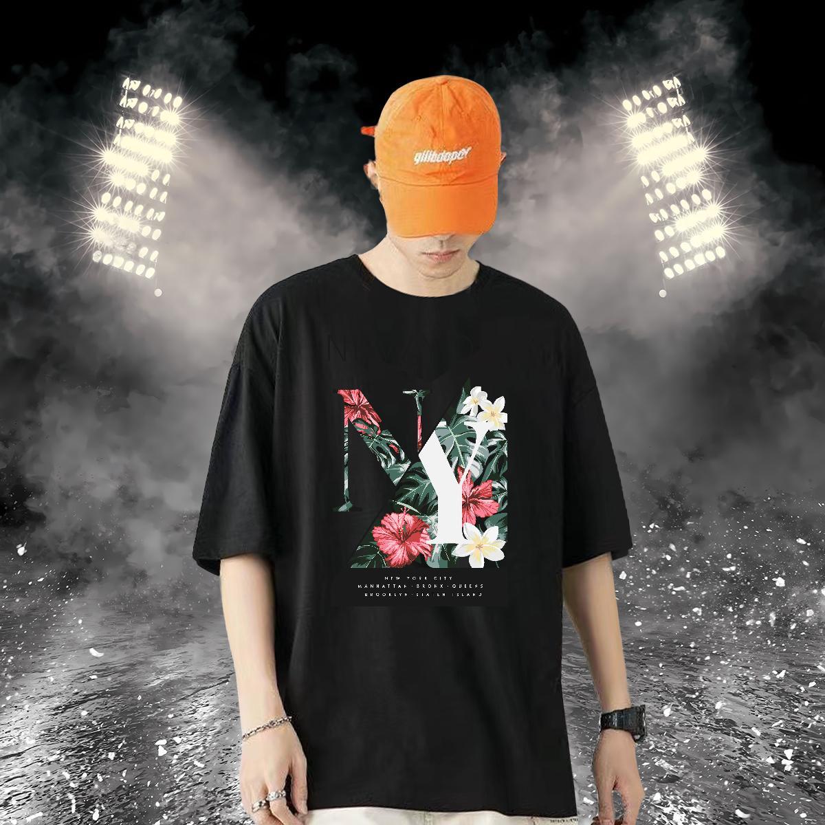 Stylist T-Shirts 230g 100% Cotton flower Hip Hop Tops Tees Breathable Short Sleeve Loose Men Tees Oversized 3XL 4XL