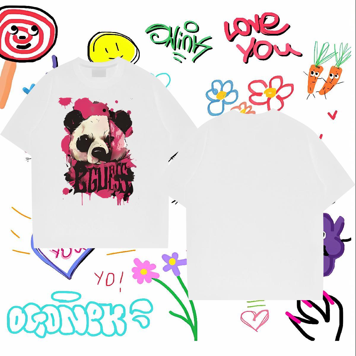 Classic Man T Shirts 100% Cotton 230g panda Casual Beach Tops Tees Breathable Short Sleeve Wholesale Tshirts Black White