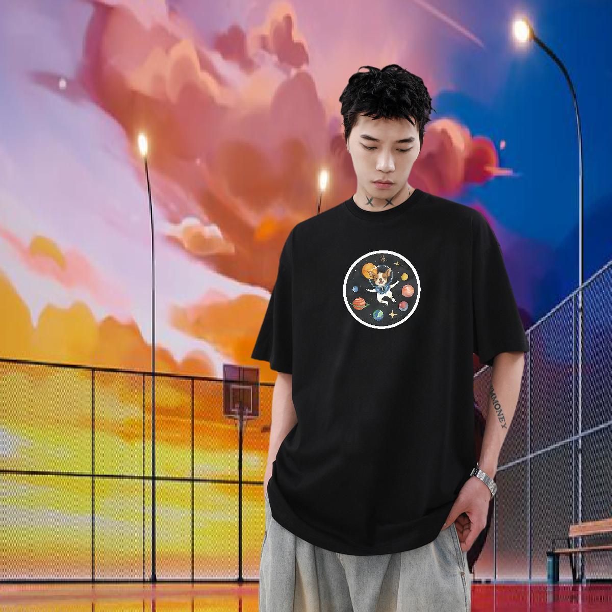 Factory Direct Man T Shirts 230g Pure Cotton dog Beach Tops Breathable Soft Men Tops Tees Black White