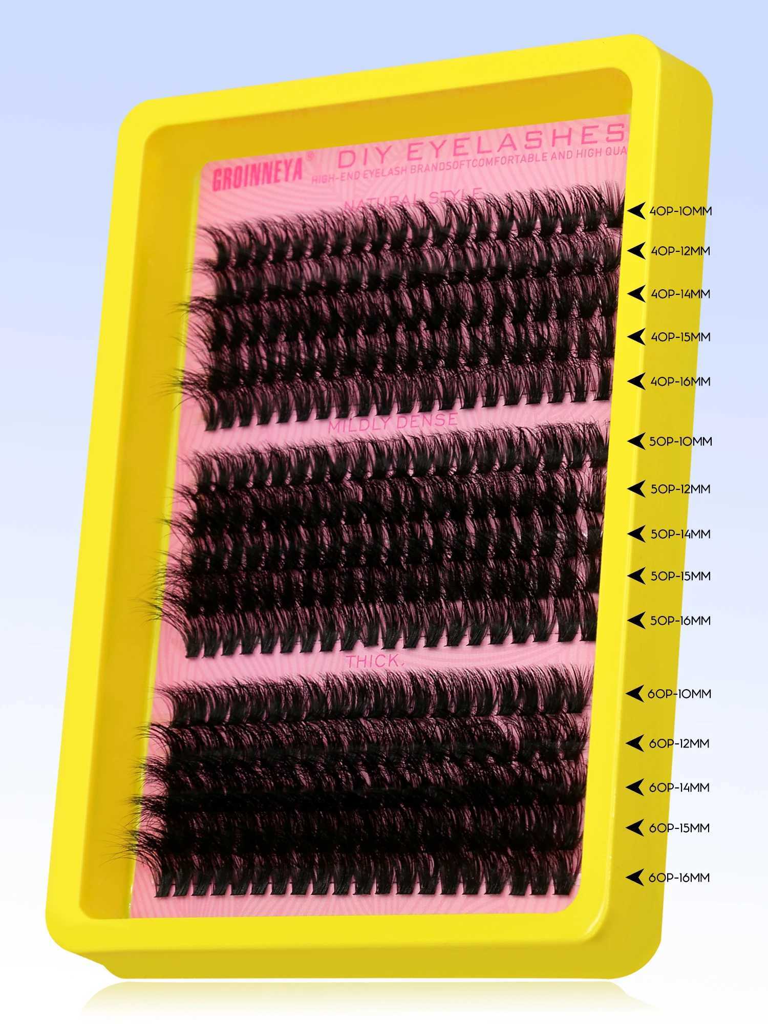 GROINNEYA Cluster Lashes Kit Fluffy Individual Lashes Volume Mixed Tray Faux Mink Lashes Eyelash Extension MakeupM240806