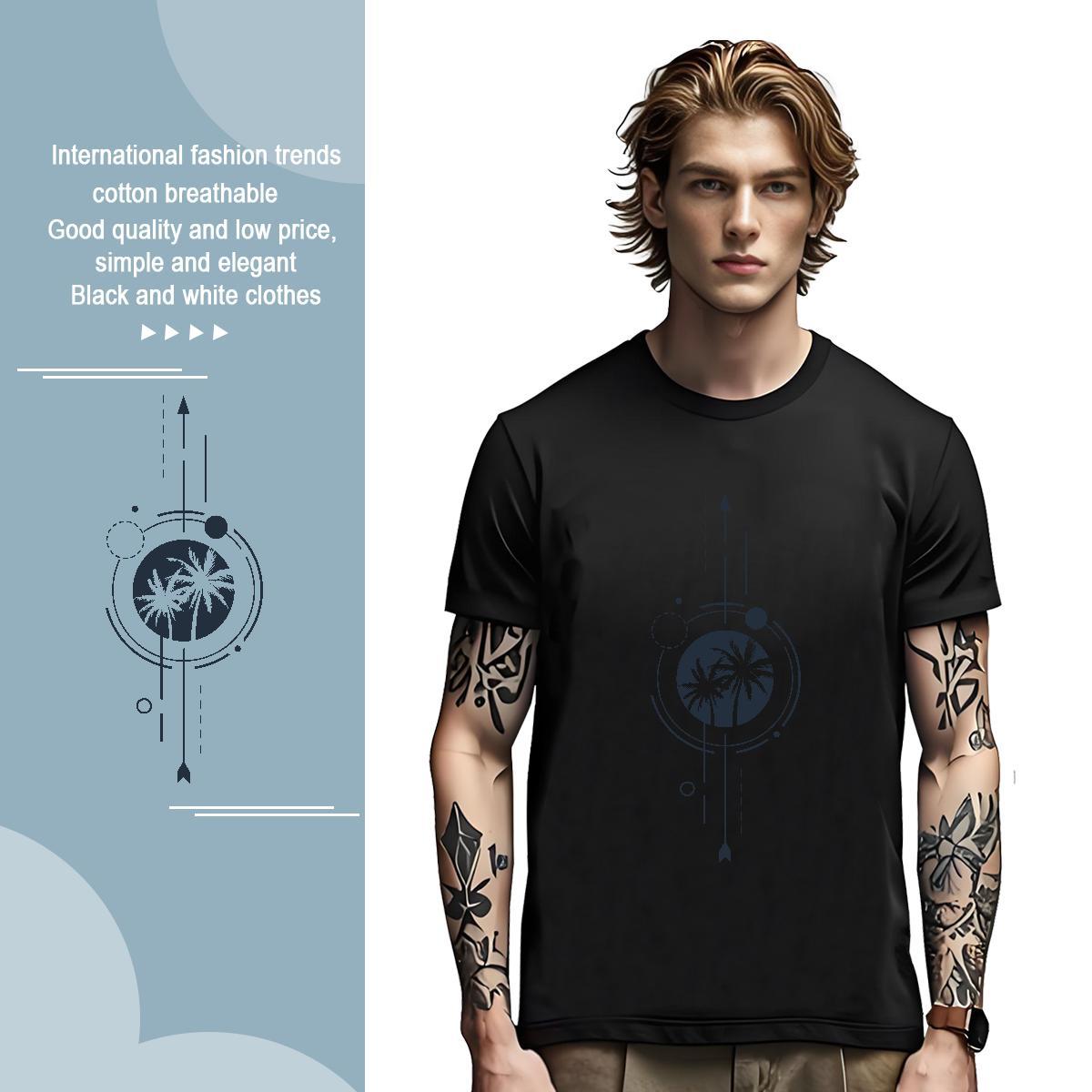 T Shirt For Man 230g Pure Cotton tree Casual Daily Wear Breathable Soft Black Oversized Men Clothes T-Shirt 2024 New Brand Clothings
