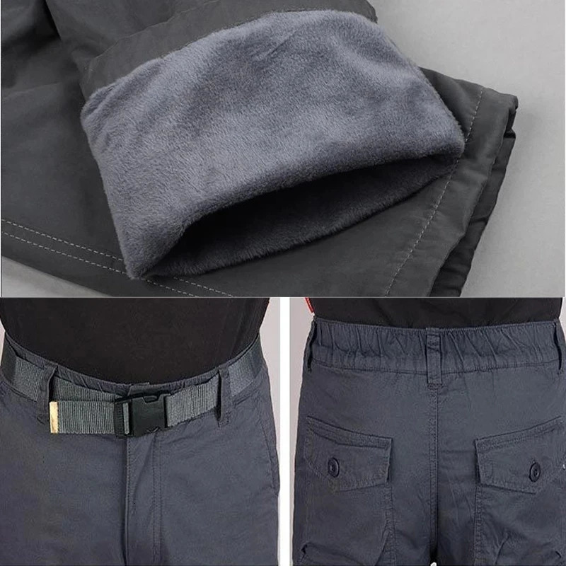 Mens Cargo Pants Winter Outdoor Double Layer Fleece Warm Thick Military Style Long Trousers Men Multi Pocket Baggy Casual 240806