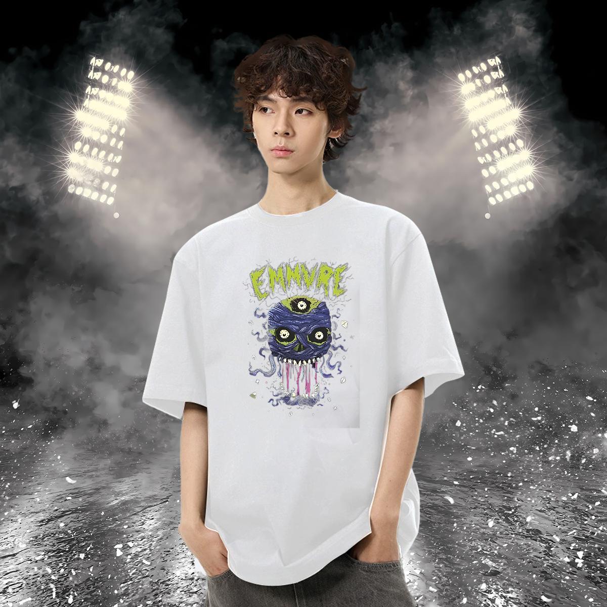 2024 T-Shirts for Men 230g 100% Cotton halloween Street Wear Tops Shirt O-Neck Short Sleeve Cool Tshirts Custom Print Oversized