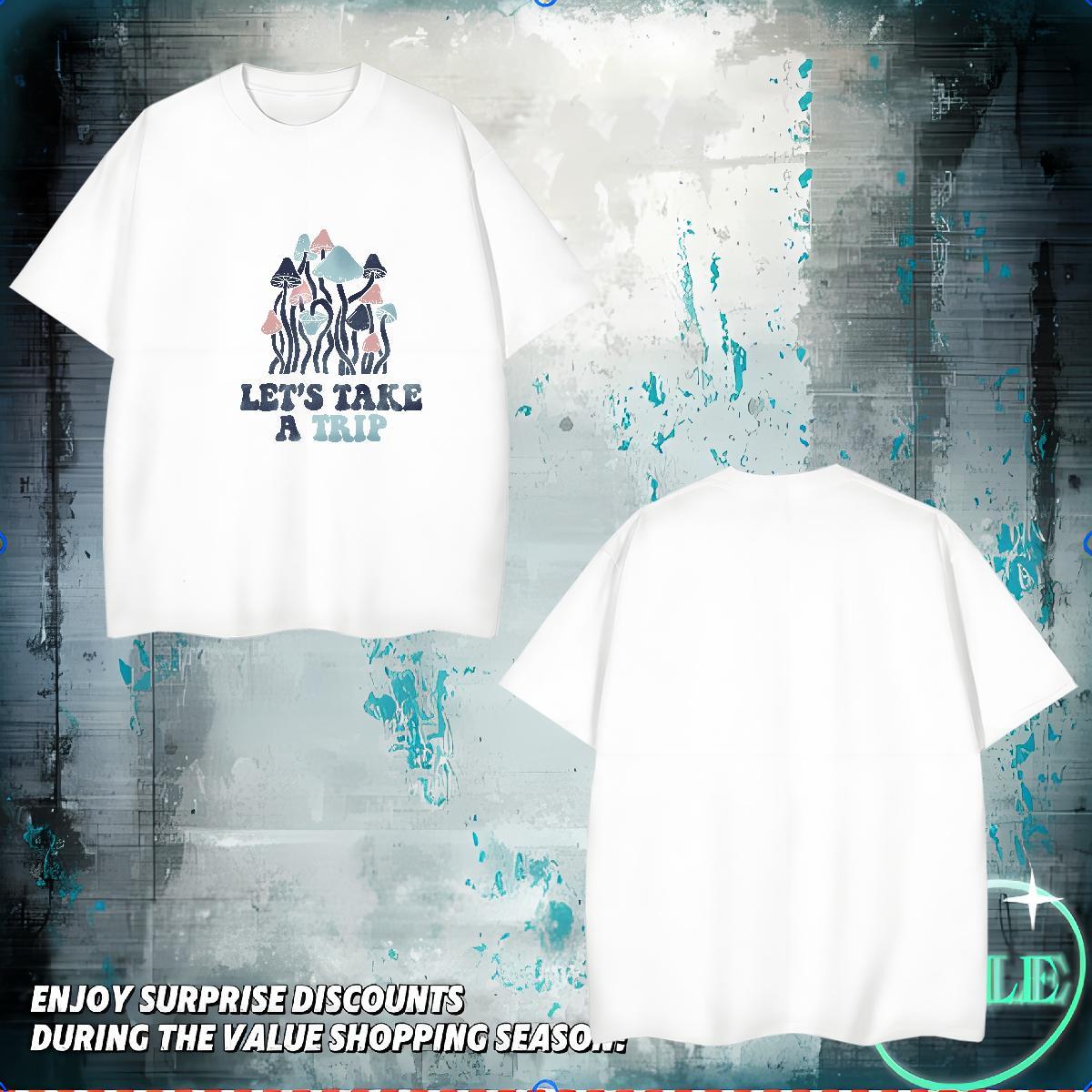 Fashion Casual T-Shirts 230g Pure Cotton mushroom Beach Polos Round Neck Short Sleeve Unisex Mens Tshirts Oversized