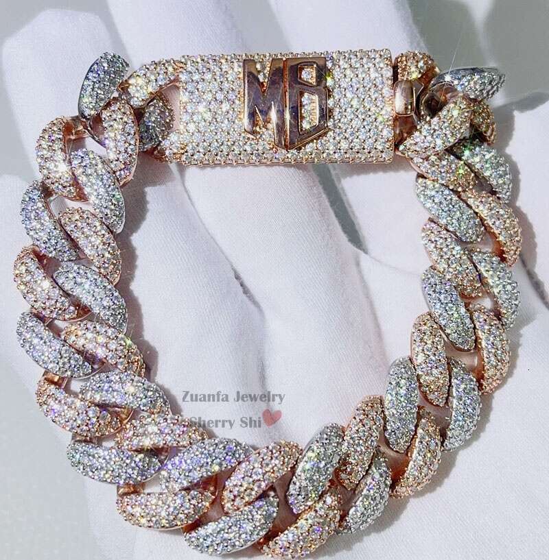 Rapper Jewelry Hip Hop Sterling Sier 15MM Iced Out VVS Moissanite Diamond Cuban Bracelet With Name Clasp