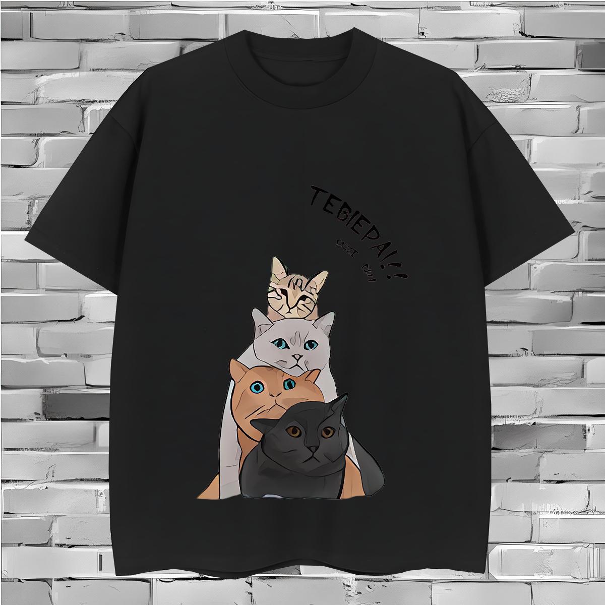 T-Shirts 230g 100% Cotton cat Casual Beach Breathable Crew Neck Customized Tshirts 2024 DIY Unisex Tee Shirt