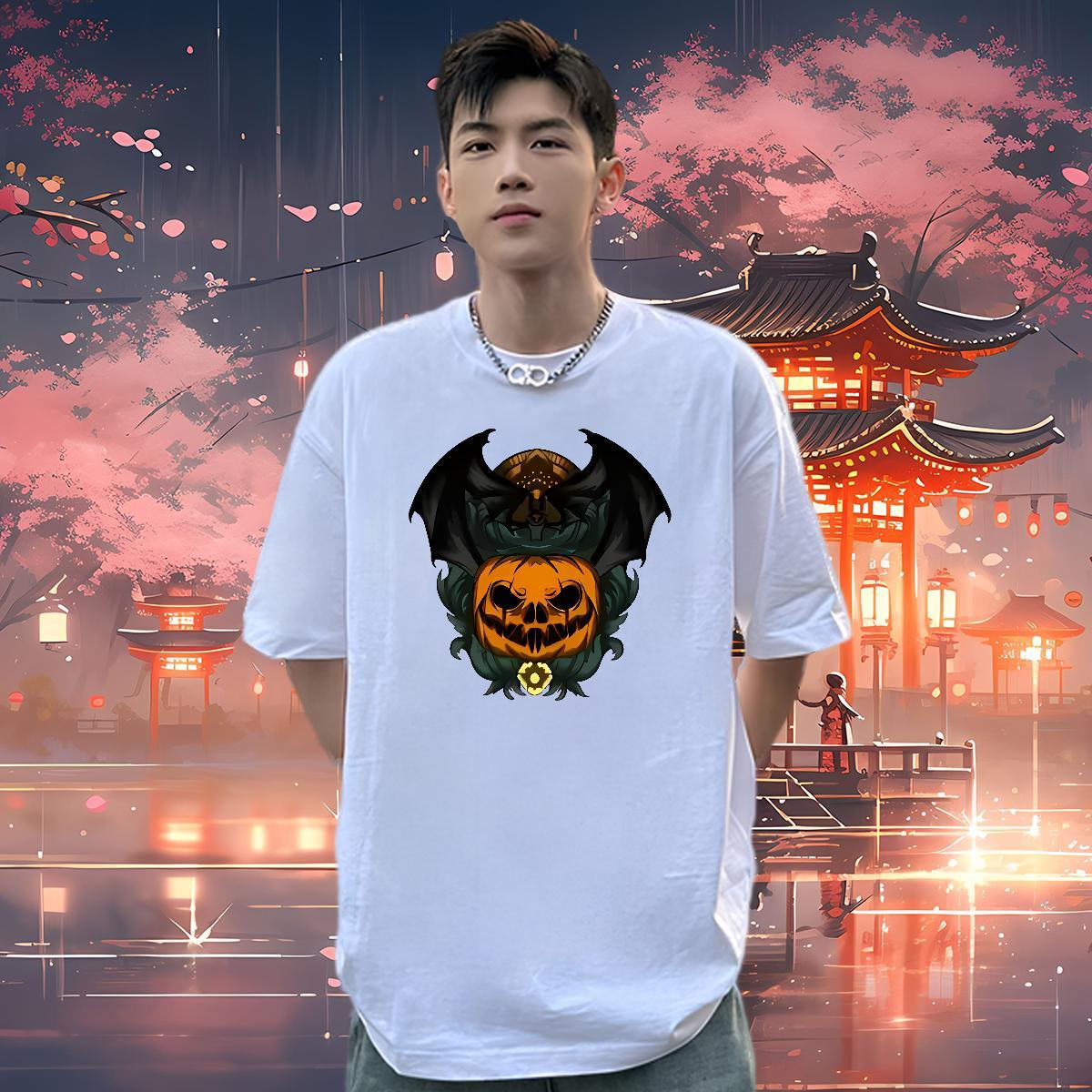 2024 New Man T Shirts 230g Cotton halloween Hip Hop Street Wear Crew Neck Cool Design Mens Tshirts DIY Logo Oversized