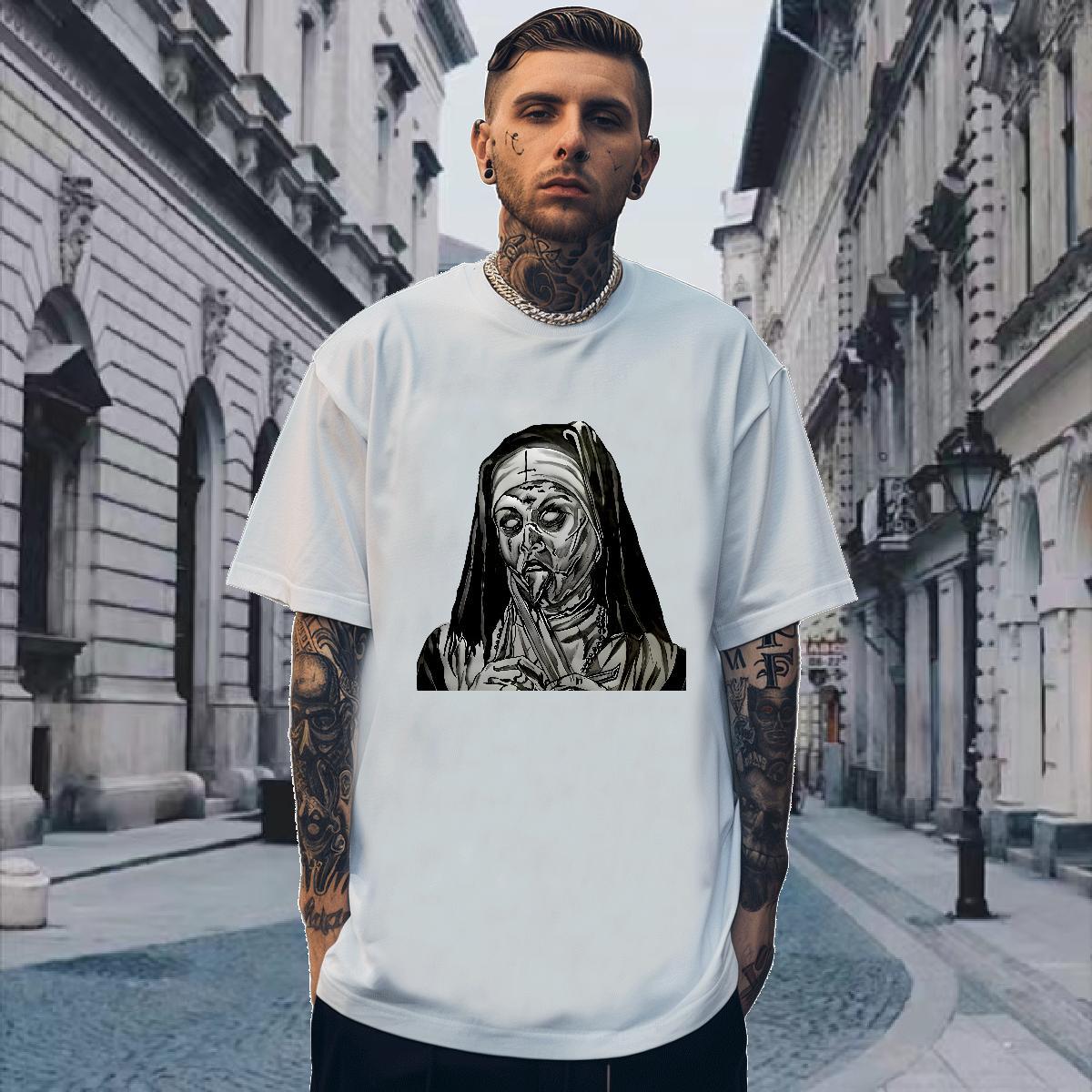 T-Shirts 230g 100% Cotton horrific Summer Casual Breathable Short Sleeve Anime Men Tshirts 2024 DIY Popular Tops Tees