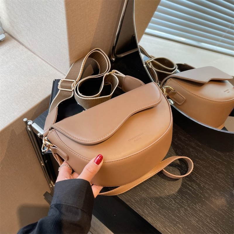 Vintage Solid New Color Saddle All-Match Crossbody Bag With Colorblock Wide Strap bag
