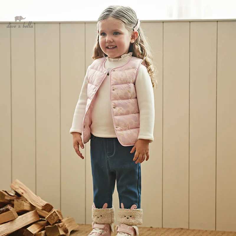Dave Bella Childrens Down Tank Top 2023 New Autumn Winter Girls Fashion Leisure Cute Sweet Flower Party Outdoor DB12472-CW240724