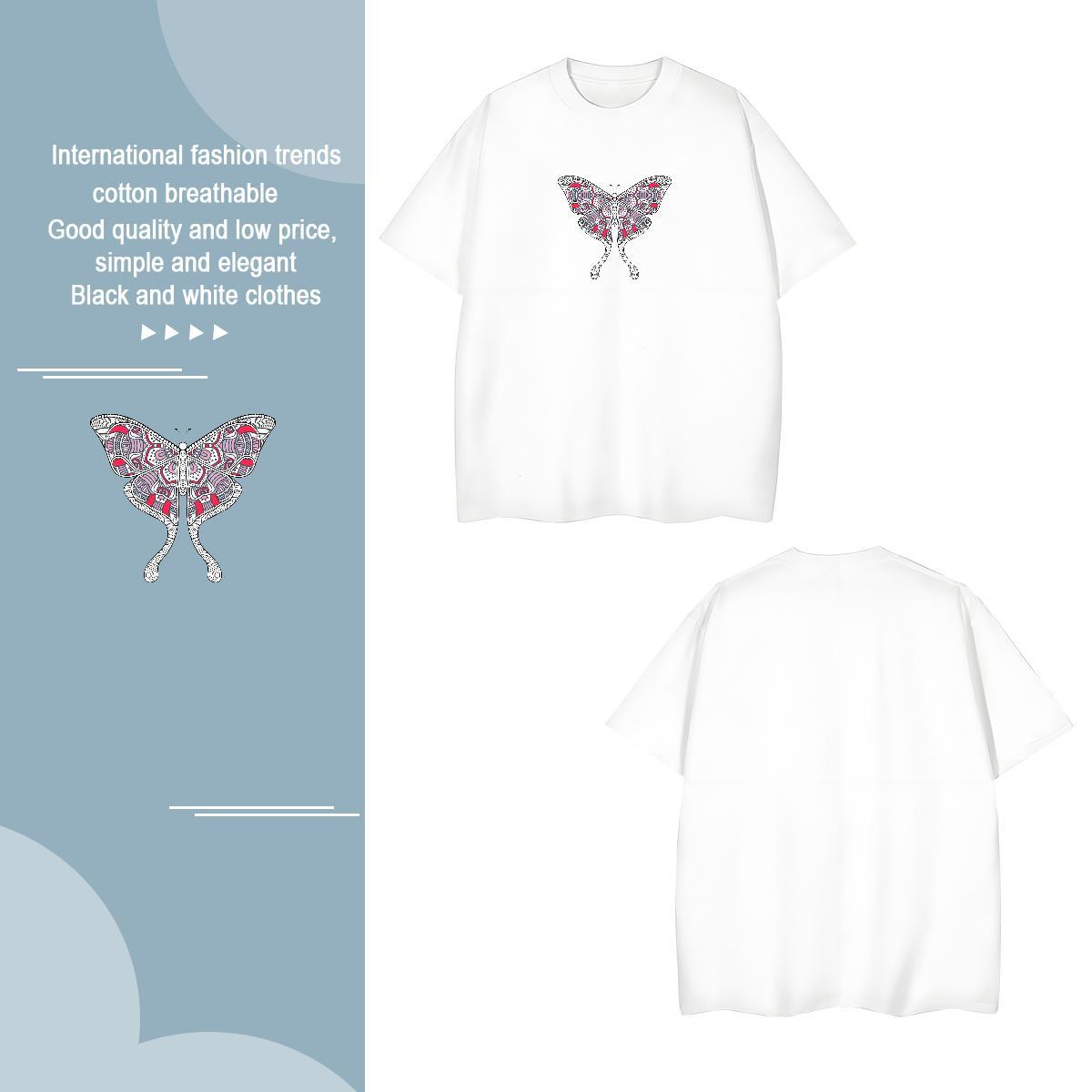 T shirt 230g 100% Cotton Butterfly Daily Outfit Short Sleeve Soft Customized Print Tshirts Fashion Casual High Quality Tees