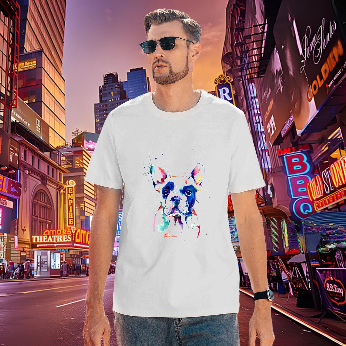 Comfortable Men Tshirts 100% Cotton 230g coloful dog T-Shirts for Men Casual Daily Wear Breathable Crew Neck Custom Anime 2024 DIY Polos