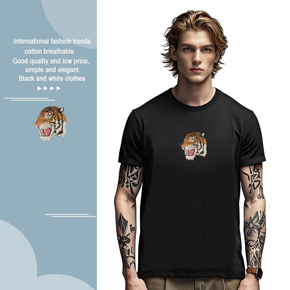 T Shirt For Man 230g Cotton tiger Anime Printing Street Breathable Short Sleeve Asian Size Mens Tshirts Classic Casual Cool Design Polos