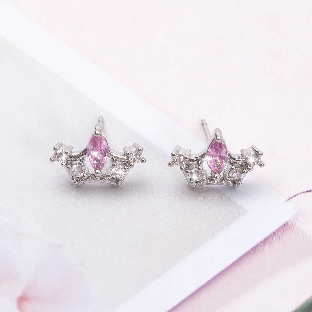 New Fashion Exquisite Pink Zircon Womens Earrings Retro Style Elegant Trend 2024 Crown Accessories Party Gifts Girls Jewelry W240803