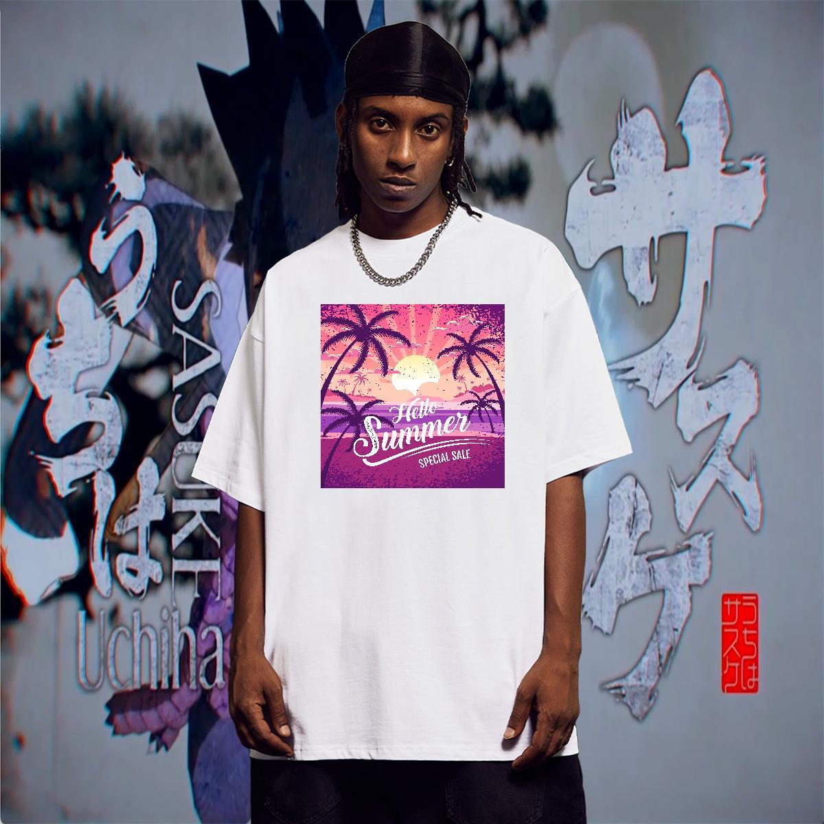 Designer Mens Tshirts 230g Pure Cotton Beach pink sky DIY Breathable Crew Neck Fashion Designer Mens T Shirts Tops Shirt