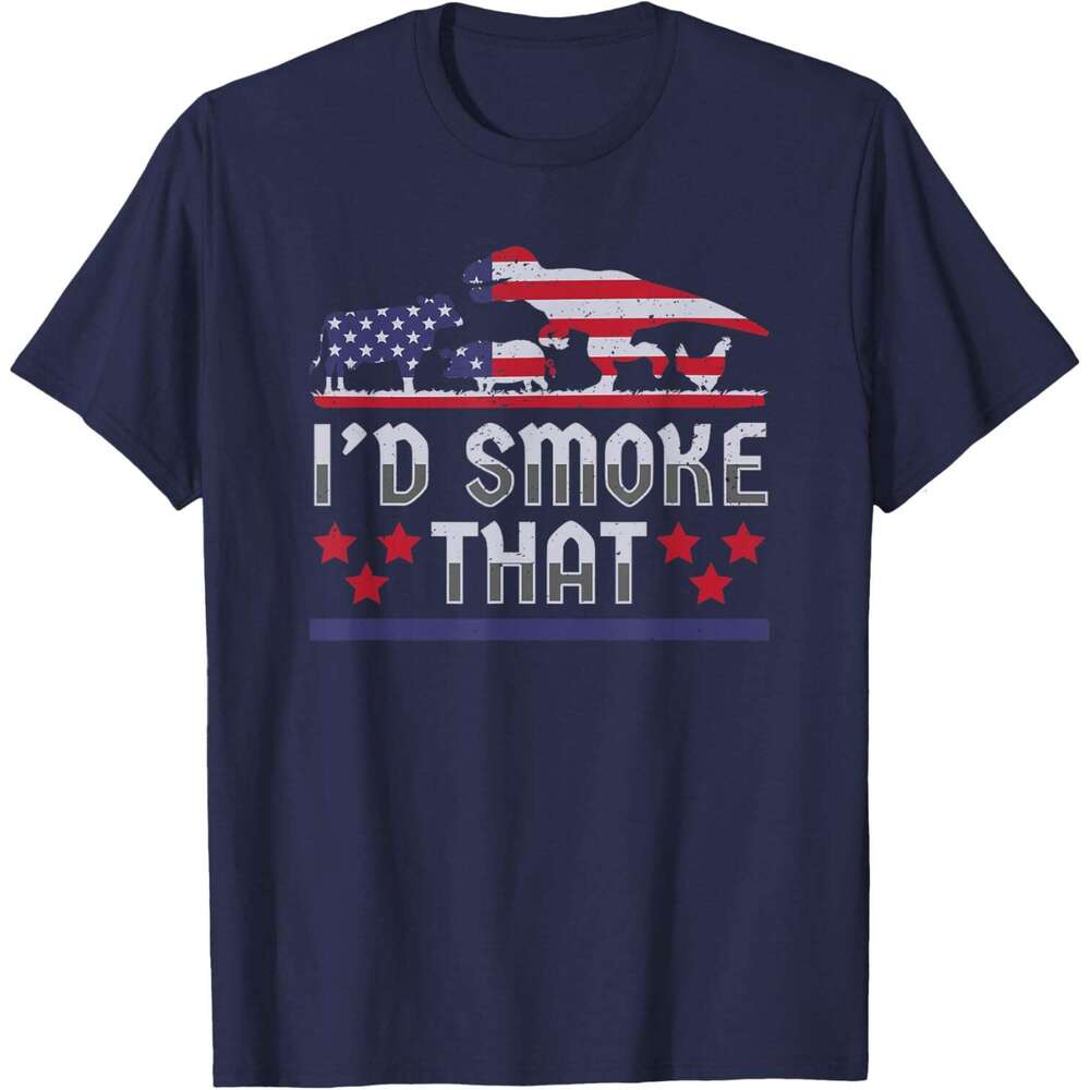 T shirt Mens I'd That BBQ Barbeque Patriot Dinosaur T-Rex Mens T-Shirt shirts tshirt graphic tee Casual tops summer clothes Short sleeve Free shi