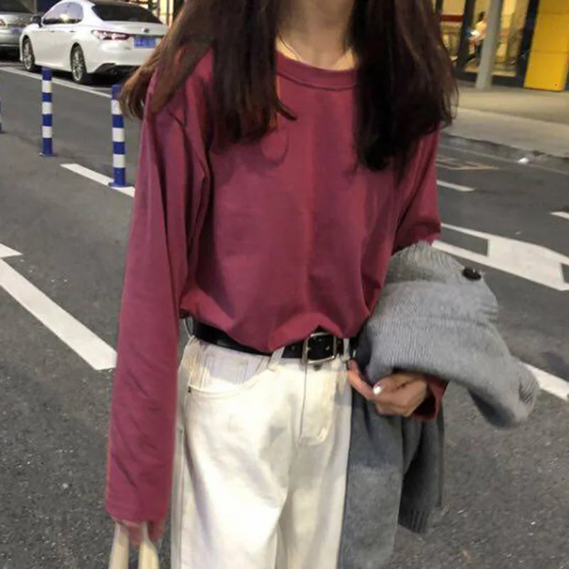 Fashion O-Neck Solid Color All-match T-Shirt Female Clothing Autumn Casual Pullovers Tops Long Sleeve Commute Tee Shirt 240806