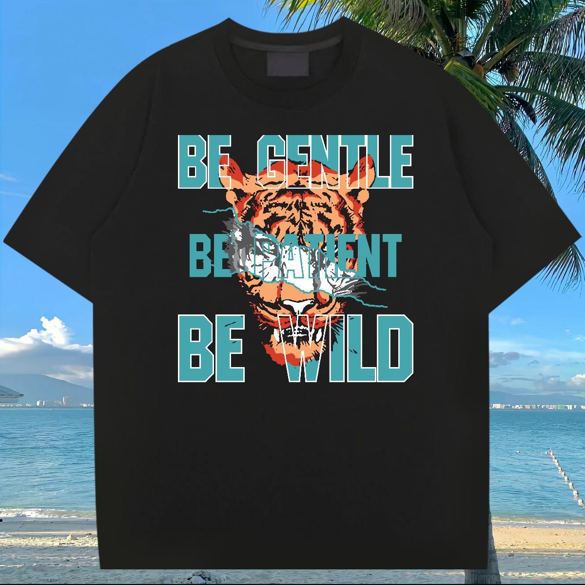 Factory Direct Mens T Shirts 100% Cotton 230g tiger Sports Casual Tops Breathable Crew Neck Free Shipping Men Clothes T-Shirt Anime Print