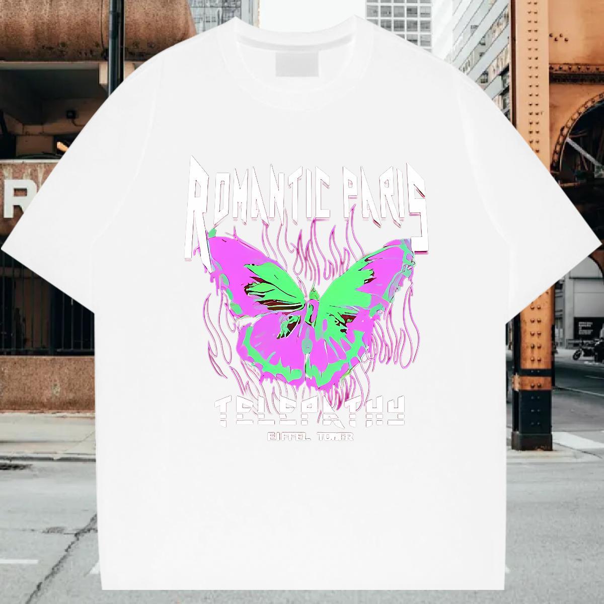 T Shirts Men 100% Cotton 230g Butterfly Hip Hop Crew Neck Custom Print Plus Size Tshirt for Man Woman Casual New Classic Tops