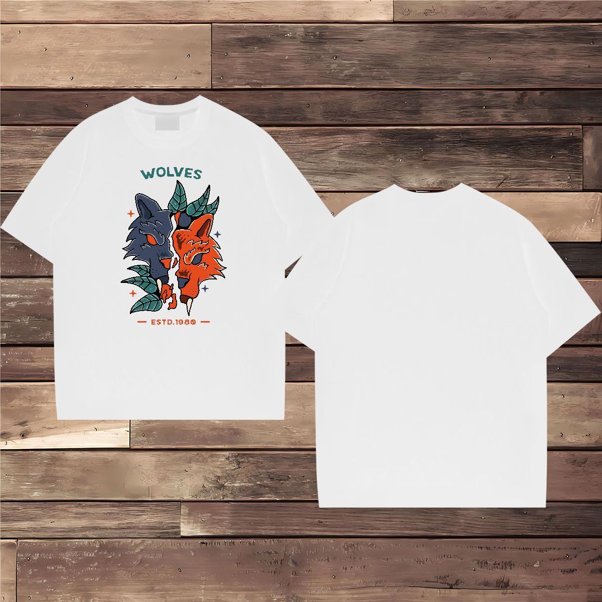 Comfortable Mens Tshirts 100% Cotton 230g wolf T-Shirts for Men Daily Wear O Neck Short Sleeves Anime Print 2024 Summer Tops Shirt