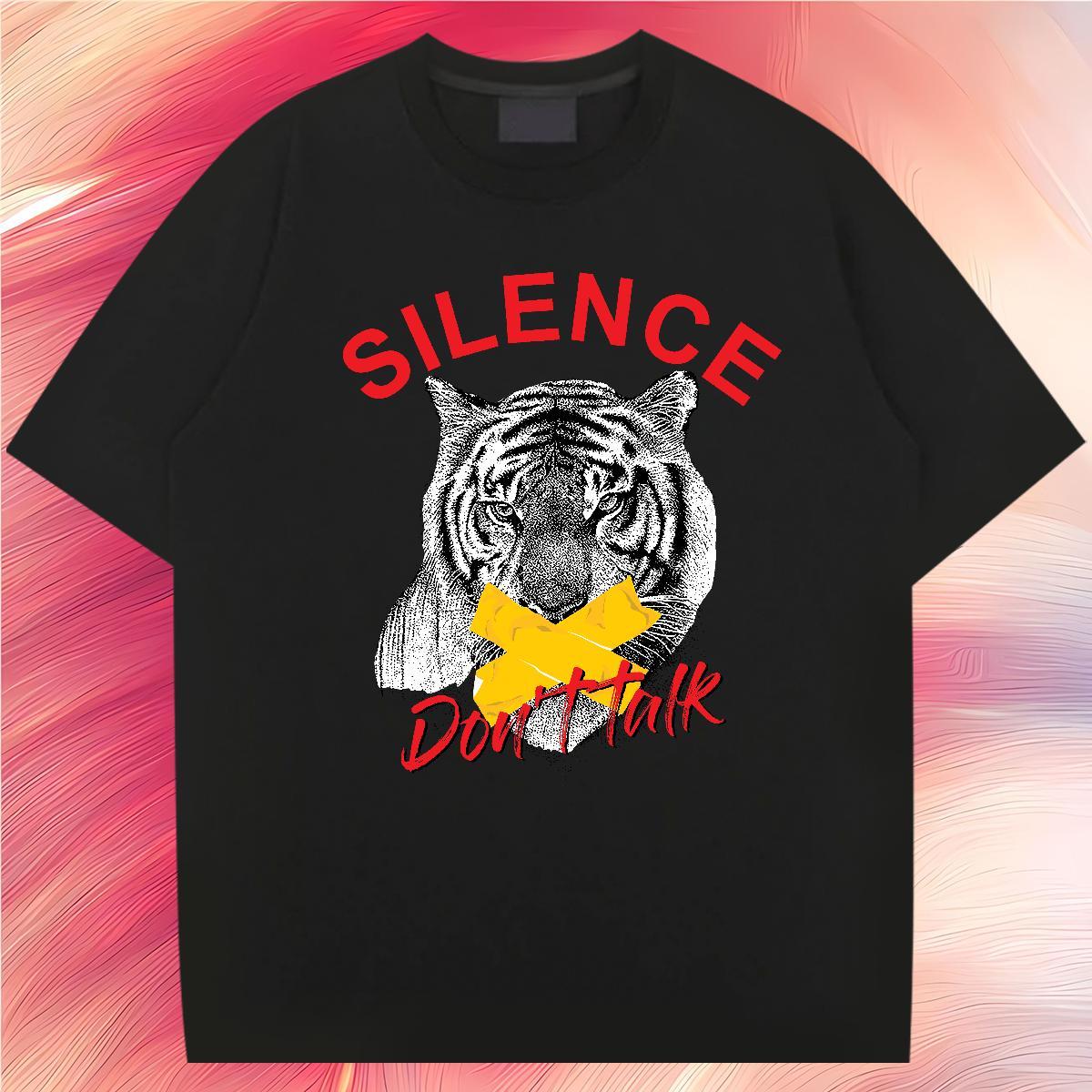 Casual New Men T Shirts 230g Cotton tiger Street Casual Clothes Crew Neck Unisex Couples T Shirts Anime Print
