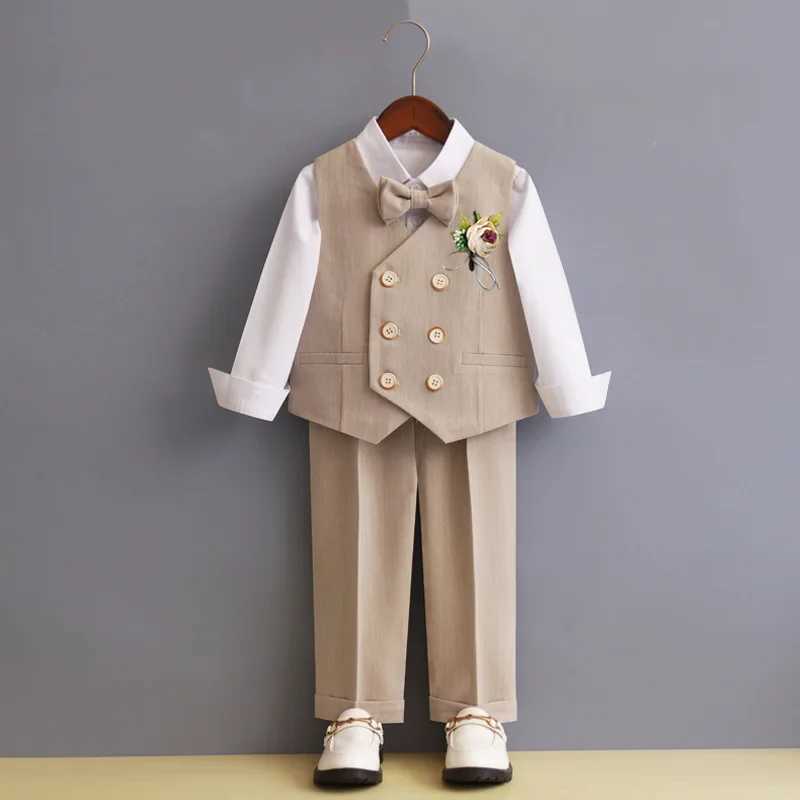 Suits Childrens Vest Suit Set Boy Wedding Dress Baby Birthday Party Piano Performance Costume Kids Waistcoat Pants Bowtie Clothes