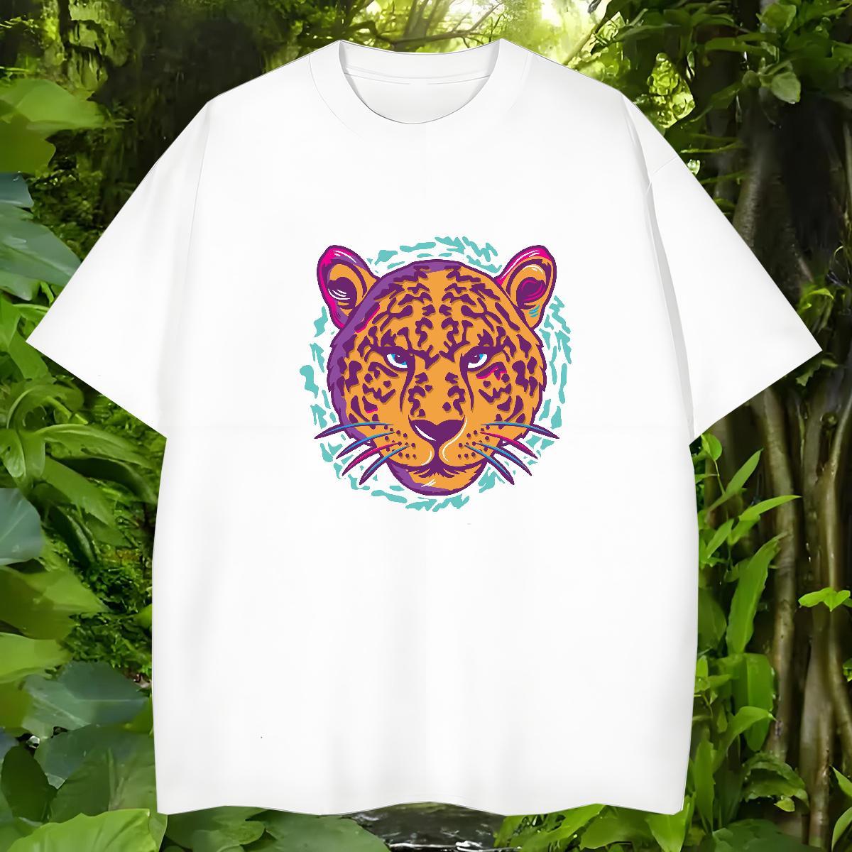 Fashion Design T-Shirts for Men 230g Pure Cotton leopard Street Wear Tees Breathable Crew Neck Popular Couples T Shirts Anime Print