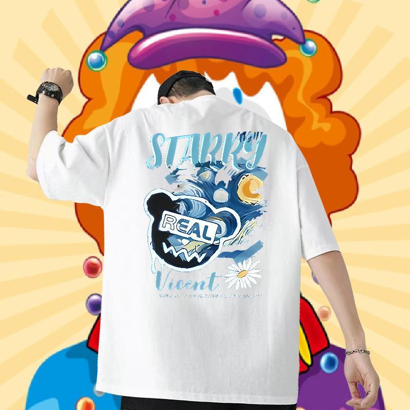 New T-Shirts for Men 100% Cotton 230g bear Casual Clothings Breathable Soft Designer Mens Tshirts Floral Print