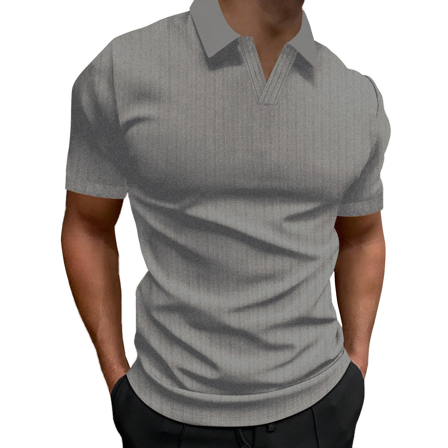 Summer New POLO Shirt Polo V-neck Vertical Stripe Short Sleeve Men's T-shirt