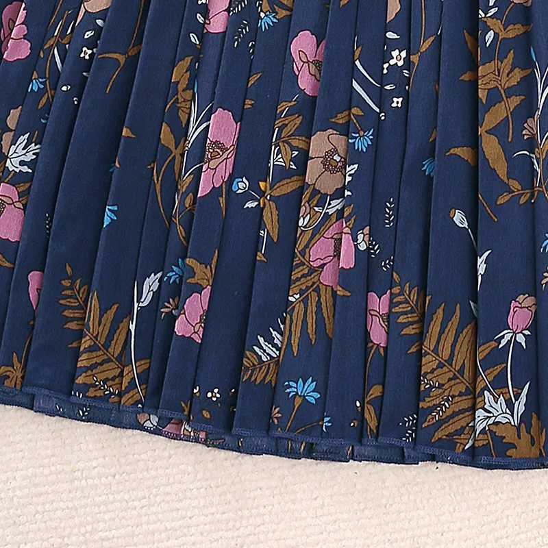 Childrens floral print girls casual dress summer 2023 new childrens sleeveless princess pleated dress with belt clothing 7-14YW240720