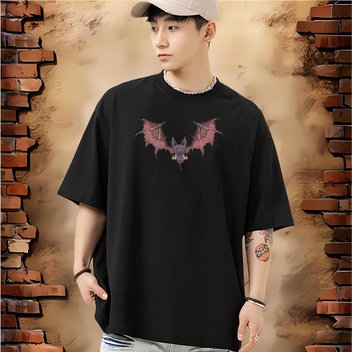 Fashion T-Shirts for Men 230g 100% Cotton bat Casual Beach Tees Shirts Breathable Short Sleeve Cool Tshirts White Plus Size