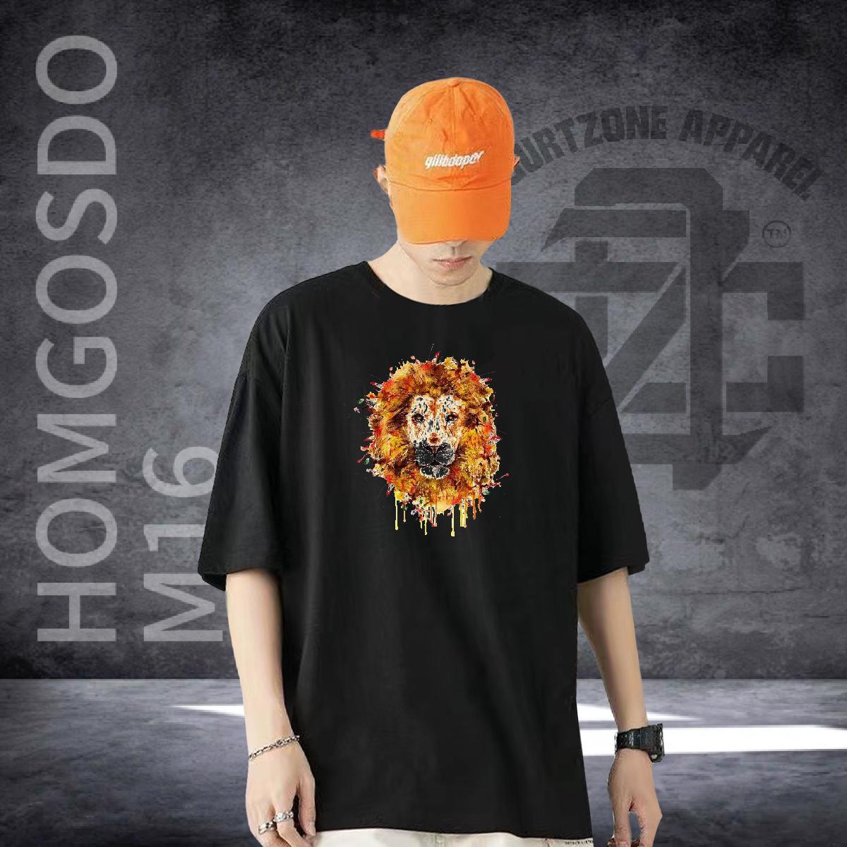 DIY Customized T Shirt For Man 100% Cotton 230g lion Daily Wear Tees Breathable Short Sleeve Classic Men Tees Black White