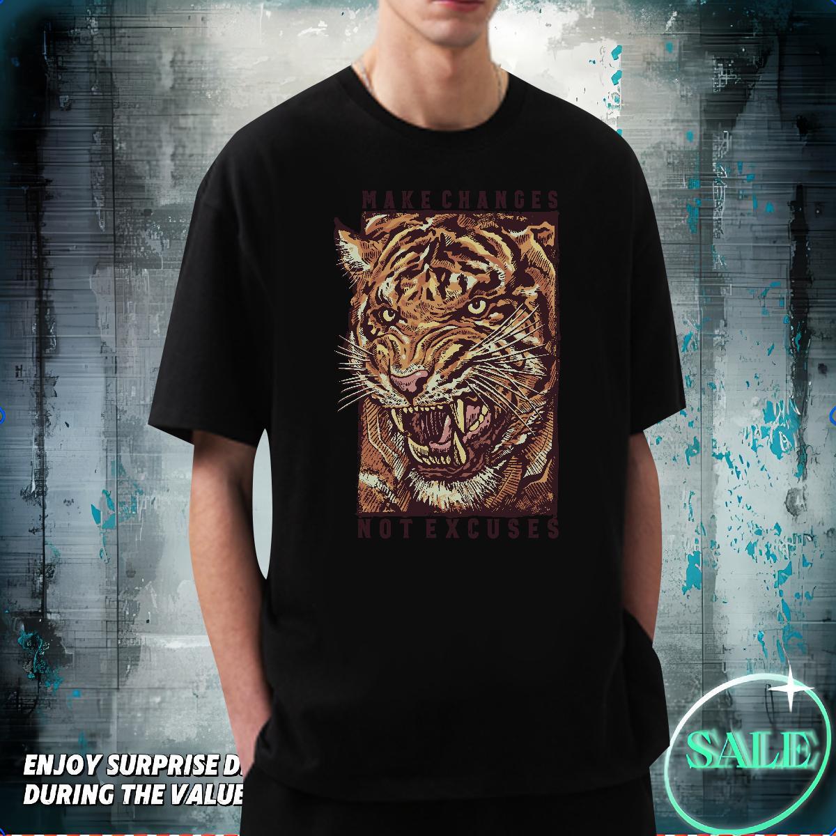 Fashion Designer T shirt 230g Pure Cotton tiger Hip Hop Clothings Breathable Crew Neck Brand Mens Tshirts DIY Printed