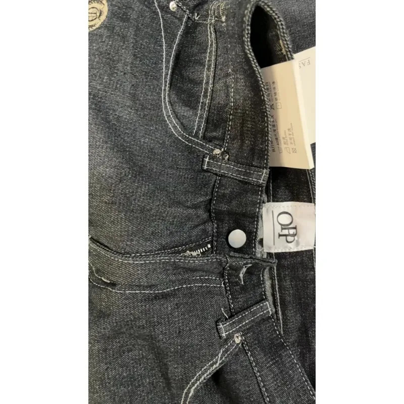 2025 Designer Embroidered Skeleton Jeans Men's Y2K Washed Hip Hop Wide Leg Pants Gothic High Waist Straight Leg Cowboy Pants Street Casual Wear C
