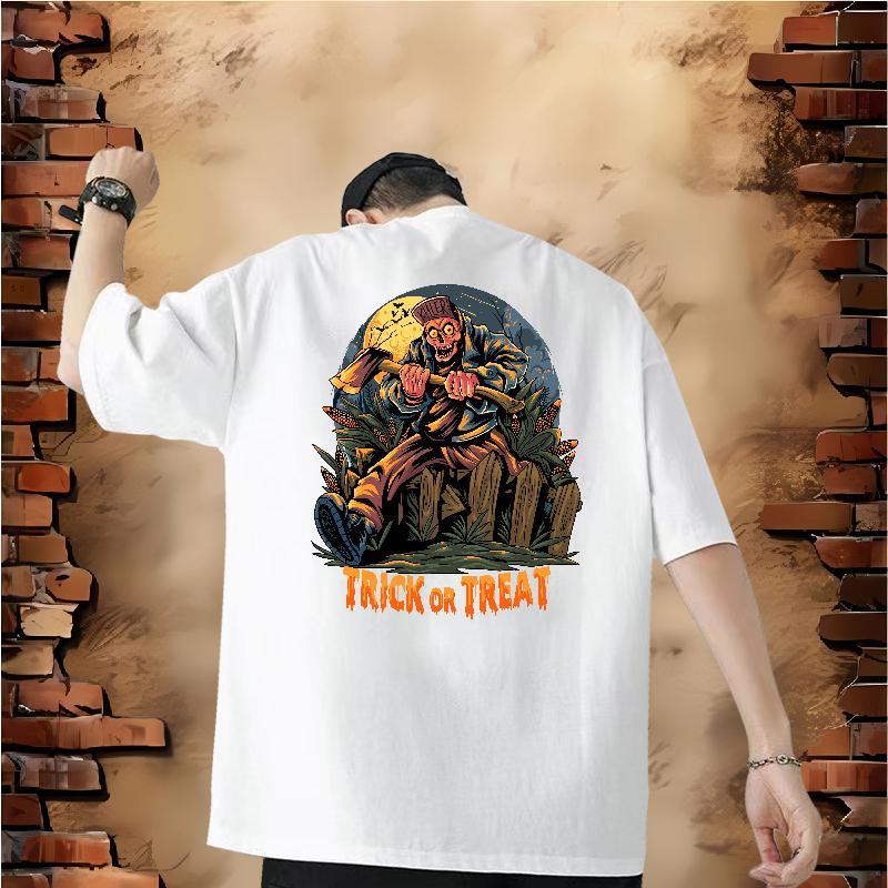 Fashion Casual T Shirt For Man 100% Cotton 230g Halloween Home Outdoor Tops Shirt Breathable Soft Brand Men Clothes T-Shirt Black Oversized