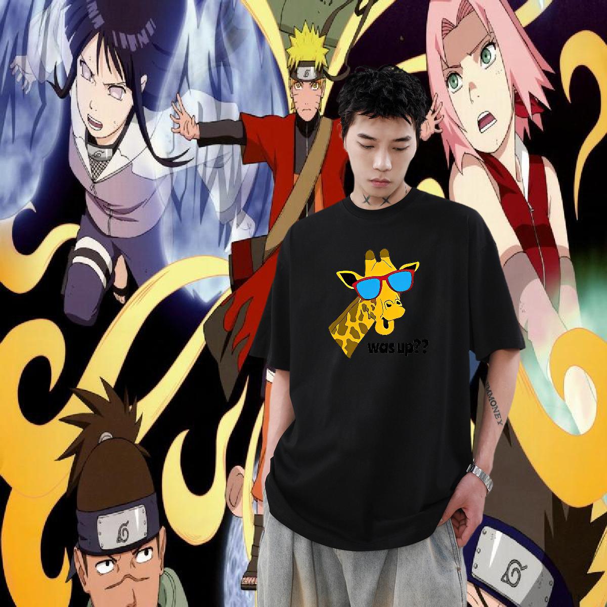 Casual New T-Shirts for Men 230g Cotton Deer High Street Hip Hop Clothings Short Sleeve O-Neck Loose Men Tshirts Anime