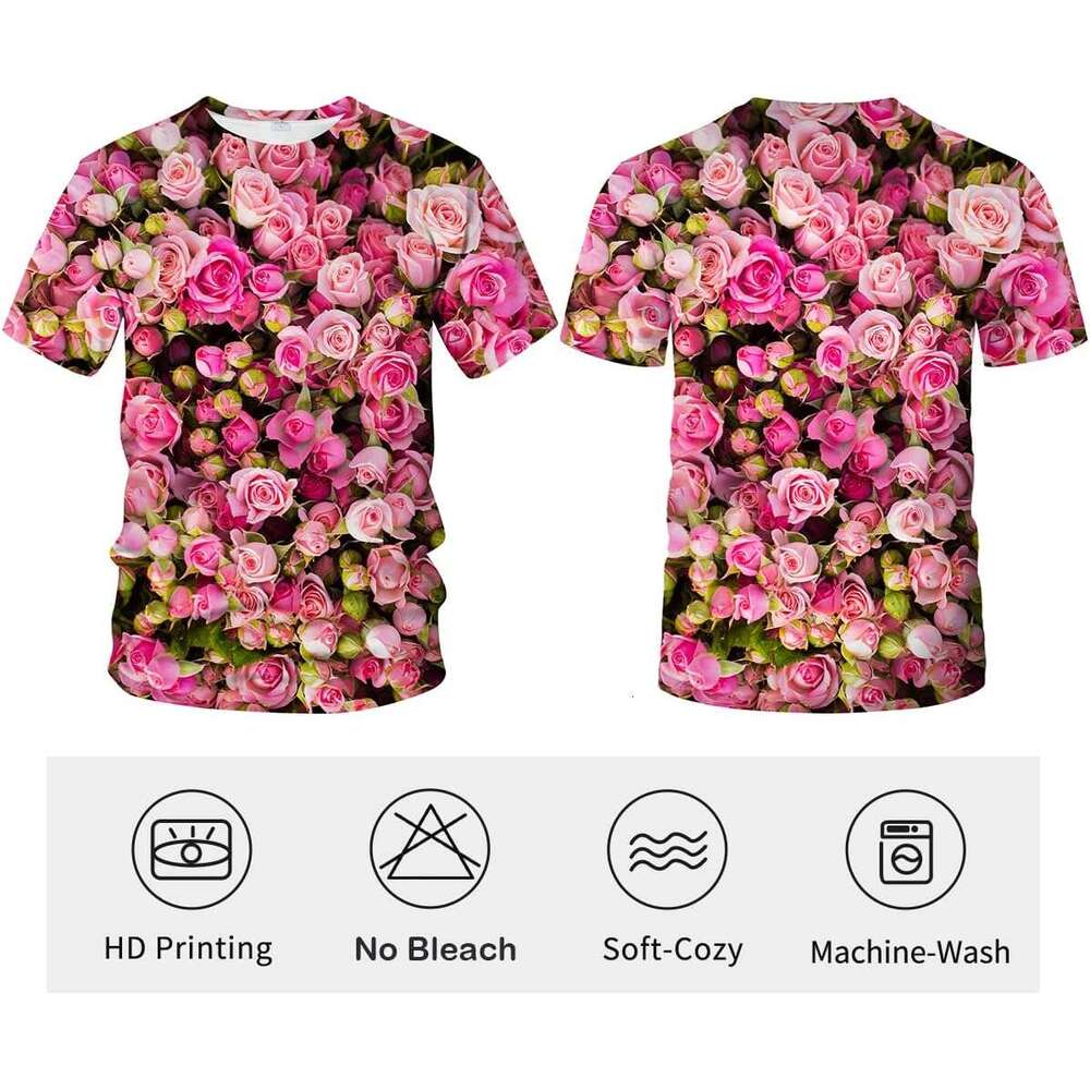 T shirt Mens Rose Summer Short Tees Tops Romantic Theme Shirts Flower Realistic Graphic Shirt tshirt graphic tee Casual tops summer clothes Free shipp