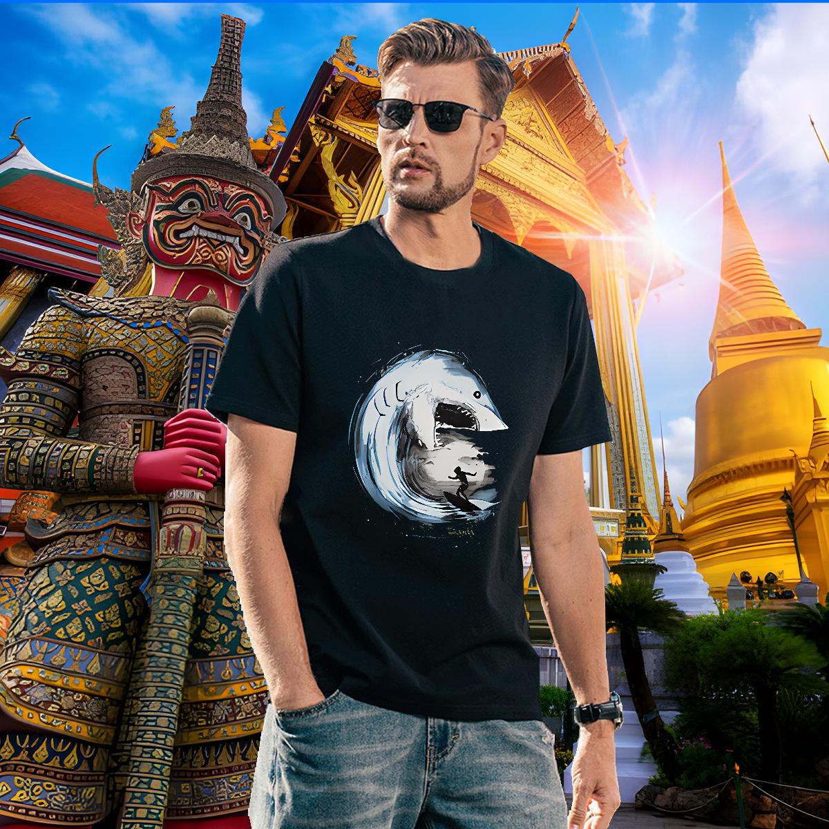 Designer Men Tees 230g Pure Cotton shark Men T Shirts Anime Printing Street Breathable Floral Print 2024 Summer Clothings