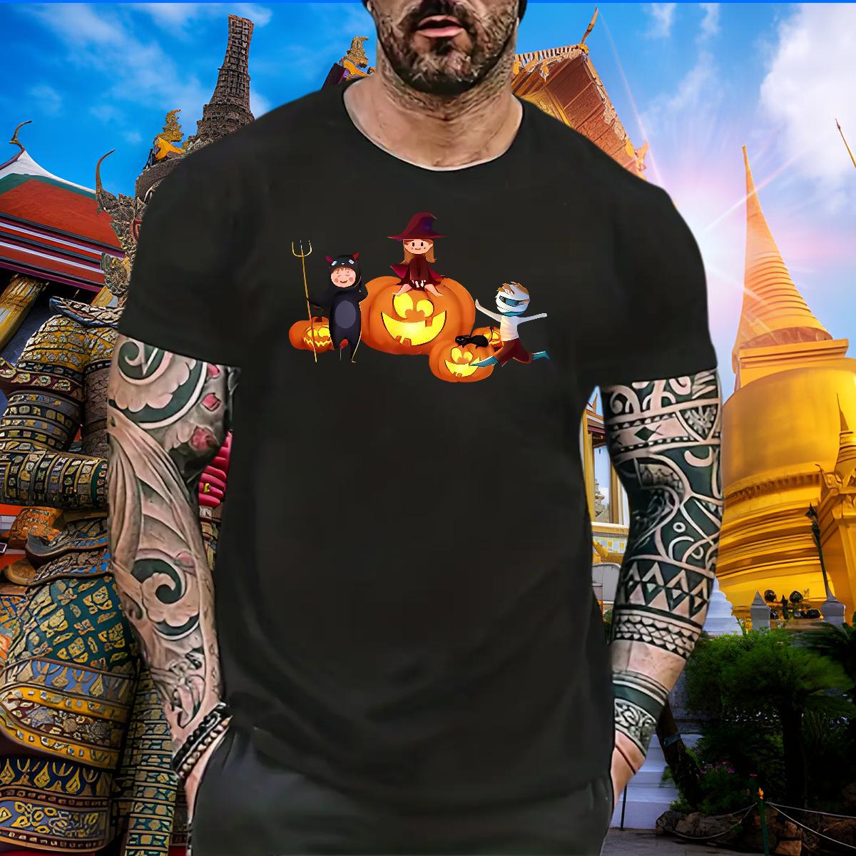 Soft Tshirts 230g Pure Cotton pumpkin T-Shirts for Men Summer Casual Breathable Crew Neck Asian Size DIY Customized Tees