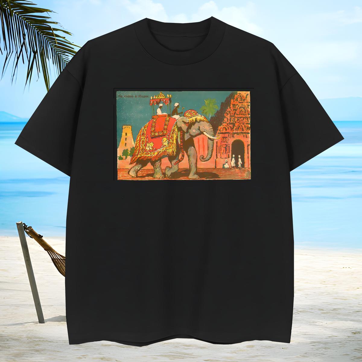 Popular Men Tees 230g 100% Cotton Elephant Men T Shirts Sport Pure Cotton Cartoon Printing L-4XL Fashion New Clothes