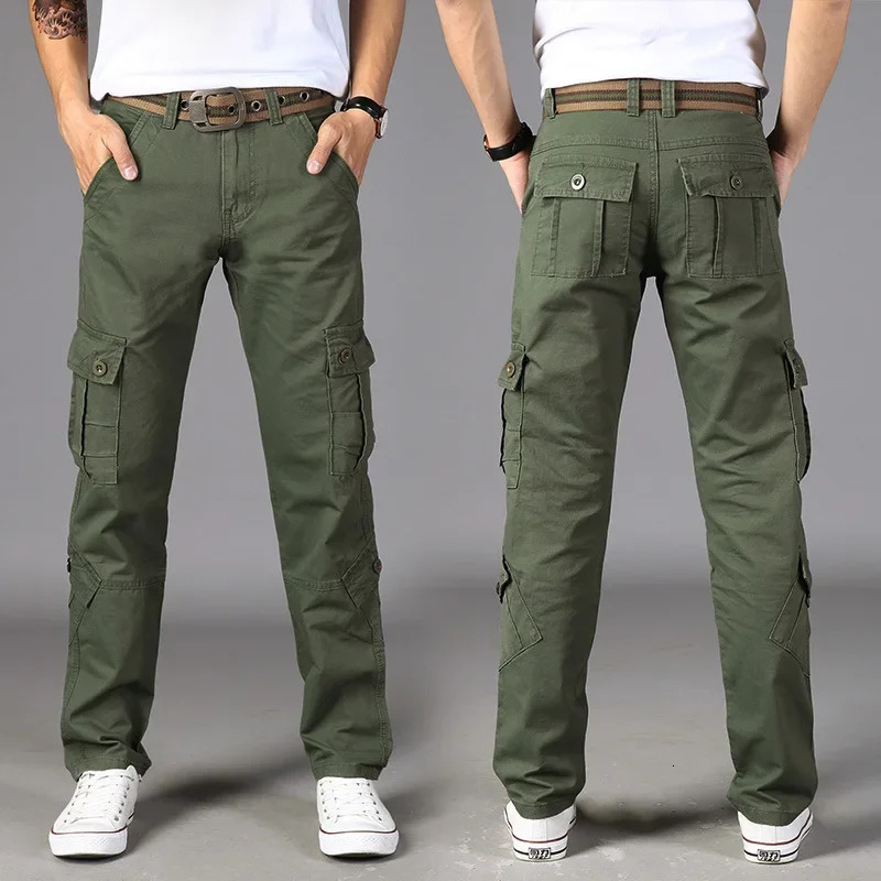 Mens Pure Cotton Cargo Pants Loose Straight Leg Multi-pocket Wear-resistant Wear Auto Repair Work Pants Forces Security Forces 240806
