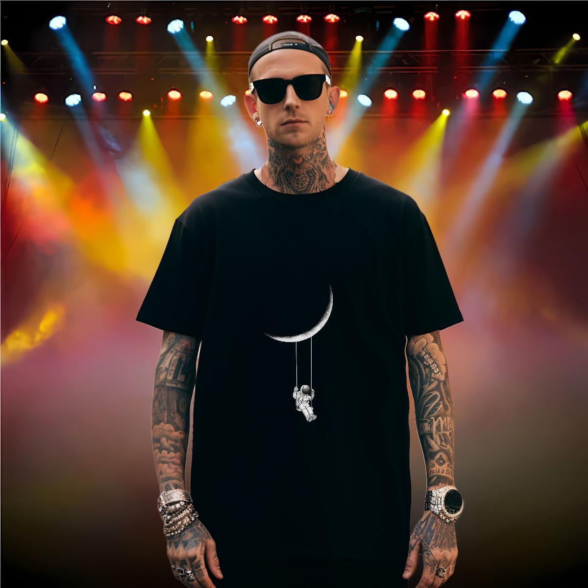 Man T Shirts 100% Cotton 230g universe Casual Beach Pure Cotton Black Oversized Men Clothes T-Shirt Casual New High Quality Polos