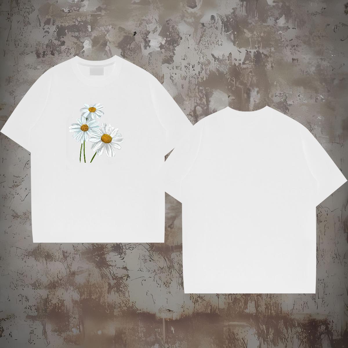 Fashion T-Shirts 230g 100% Cotton flower Spring Summer Tshirts Breathable Short Sleeve Free Shipping Tshirt for Man Woman DIY Logo Oversized