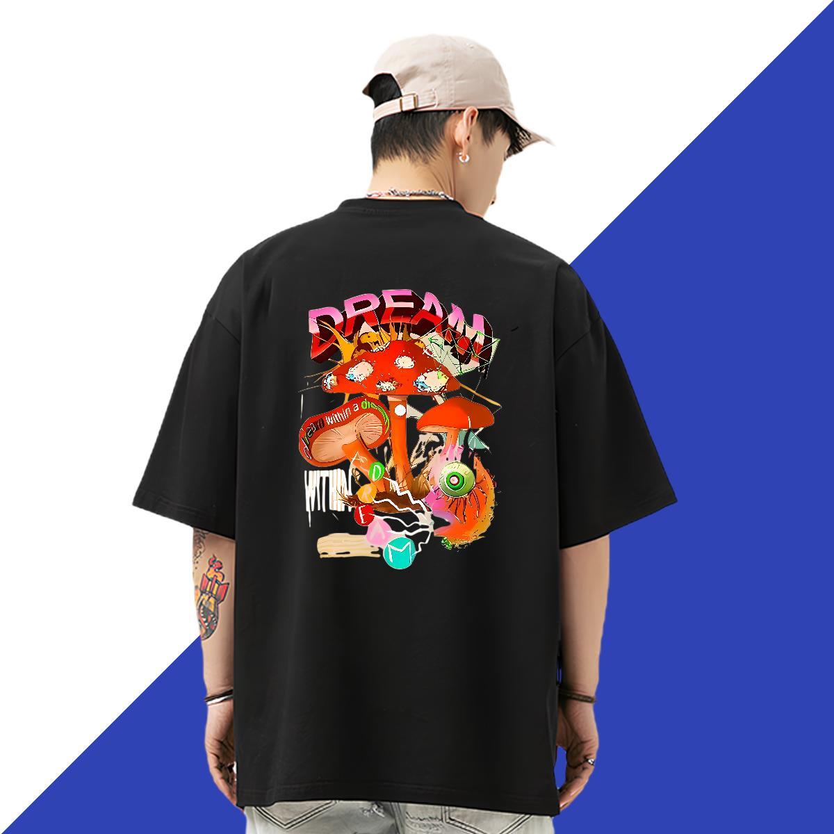 New Arrival T-Shirts for Men 100% Cotton 230g mushroom Beach Tops Tees Crew Neck Brand Men Tshirts White Plus Size