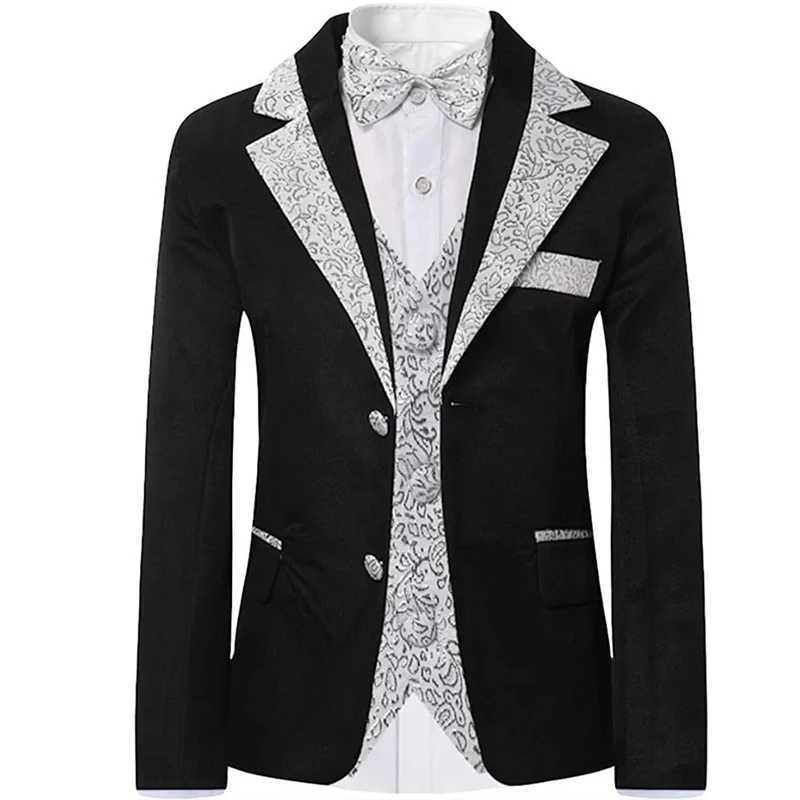 Suits Boys Slim Fit Suits 5 Pieces Set Kids Blazer Vest Pants Shirt Bowtie Jacket With Gold Rims For Wedding Party Prom