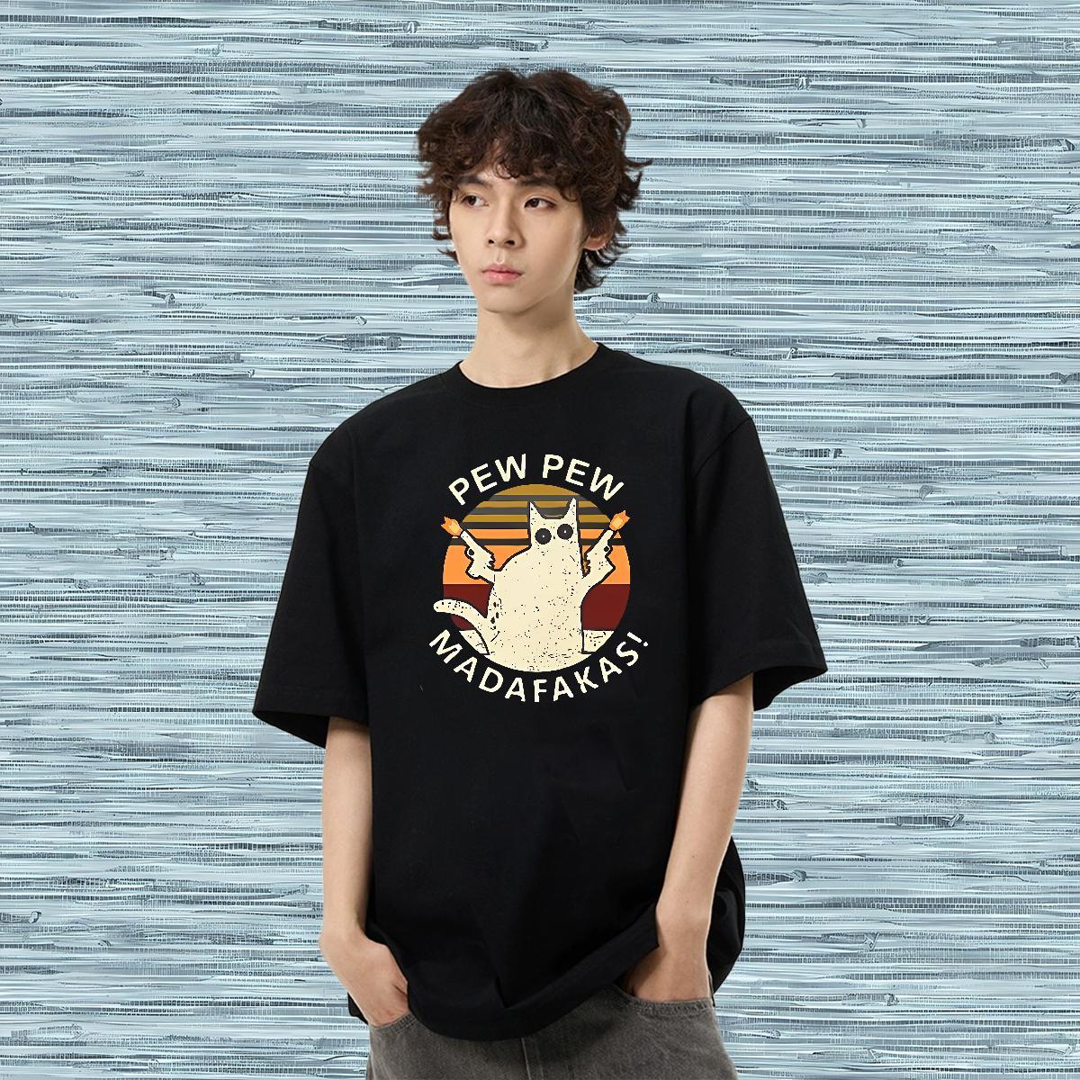 2024 New T-Shirts for Men 100% Cotton 230g cat Street Clothings Breathable High Quality Mens Tshirts Custom Print Plus Size