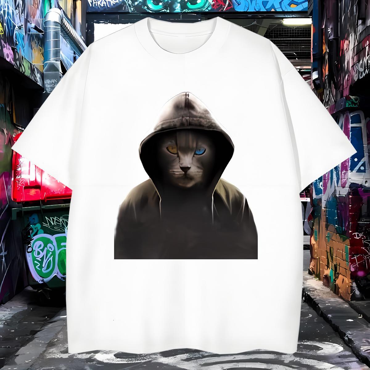DIY Man T Shirts 230g Pure Cotton cat Casual Daily Wear Clothes Round Neck Short Sleeve Unisex Men Tshirts DIY Logo Oversized